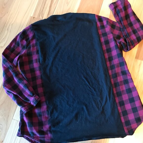 Reworked Flannel Tee, Size M-L: Upcycled Oversized Princess Graphic Pullover - Picture 4 of 11